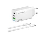 Mobil - Adaptere & Opladere - Wozinsky GaN 65W Charger with USB-A 2xUSB-C Ports with 65W USB-C Cable - White - 5907769383922