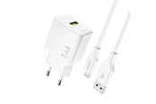 Mobil - Adaptere & Opladere - Dudao A23LEU 2.4A GaN EU USB-A wall charger with USB-A cable - Lightning - white - 6976625334025