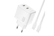 Mobil - Adaptere & Opladere - Dudao A28PCEU PD 45W GaN 2xUSB-C Wall Charger with USB-C Cable - White - 6976625334308