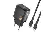 Mobil - Adaptere & Opladere - Dudao A26LEU PD 20W GaN USB-C Wall Charger with USB-C Cable - Lightning - Black - 6976625334070