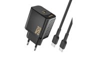 Mobil - Adaptere & Opladere - Dudao A27CEU PD 25W GaN SB-C AC Charger with USB-C Cable - Black - 6976625334155