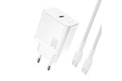 Mobil - Adaptere & Opladere - Dudao A27PCEU PD 30W GaN USB-C AC Charger with USB-C Cable - White - 6976625334186