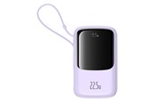 Powerbank - Baseus Qpow Pro+ 10000mAh 22.5W Power Bank with Built-in USB-C Cable and Display - Purple Powerbank - Lilla - 10000 mAh - P10067101513-00