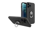 Mobil - Covers & Cases - Hurtel Ring Case Silicone Case with Finger Grip and Stand for Samsung Galaxy A72 4G Black - 5907769328107
