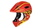 Cykellygter - Wozinsky Fullface Children's Bicycle Helmet with USB Rear Light 52-56 cm - Red-Yellow - 5907769381003