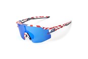 Cykeltilbehør - Rockbros Polarized Cycling Glasses with UV Protection and Corrective Insert Blue Lenses - USA Pattern - White - 8386824303766