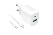 Mobil - Adaptere & Opladere - Puro  PROLITE 30W USB-A / USB-C Wall Charger + USB-C - USB-C 1.2m Cable - White - PUTCUSBAC30WDYKCCWHI
