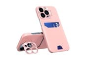 Mobil - Covers & Cases - Hurtel Leather Stand Case for iPhone 14 Pro Card Wallet Cover with Stand Pink - 9145576269701