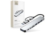 USB hub - Tech-Protect HB06 HUB Adapter 8in1 TYPE-C + USB2.0 + USB3.0 + SD/TF + AV3.5 - Grey USB hub - USB 2.0 - 8 ports - Grå - 5906302360550