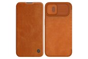 Mobil - Covers & Cases - Nillkin Qin Leather Pro Case iPhone 14 Plus Case Camera Cover Holster Cover Flip Case Brown - 6902048248984