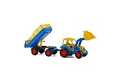 Legetøjsbil - Cavallino Toys Cavallino Tractor with Front Loader and Trailer Blue - 3009WD01