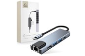 USB hub - Tech-Protect V3 5in1 USB-C - USB-A 3.0 / USB-A 2.0 / USB-C / HDMI / RJ45 - grey USB hub - USB 2.0 - 6 ports - Grå - 9589046919312