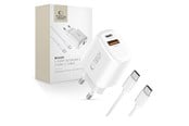 Mobil - Adaptere & Opladere - Tech-Protect NCA30 PD 30W QC3.0 USB-A / USB-C + USB-C / USB-C Cable 100cm - White - 5906302318629