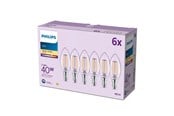 Lyskilder - Philips LED pære B35 3,4W/827 (40W) Klar 6-pak E14 - 929004589663