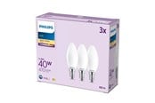 Lyskilder - Philips LED pære B35 3,4W/827 (40W) Mat 3-pak E14 - 929004589761