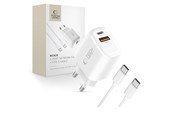Mobil - Adaptere & Opladere - Tech-Protect NCA20 PD 20W QC3.0 USB-A / USB-C + USB-C / USB-C Cable 100cm - White - 5906302330553