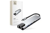 USB hub - Tech-Protect HB02 HUB Adapter 6in1 USB-C + USB2.0 + USB3.0 + HDMI 4K 30Hz + RJ45 + PD100W - Grey USB hub - USB 3.0 - 6 ports - Grå - 5906302360574