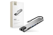 USB hub - Tech-Protect USB Hub HB09 8in1 TYPE-C + USB-A 3.0 + USB-C 3.0 + HDMI 4K 60HZ + SD/TF + PD100W + RJ45 1000 MB/S - Grey USB hub - USB 3.0 - 8 ports - Grå - 5906302340033