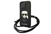 Mobil - Covers & Cases - Karl Lagerfeld Leather Monogram Patch and Cord Iconik Case for iPhone 13 Pro / 13 - Black - 3666339049904