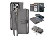 Mobil - Covers & Cases - Dux Ducis Lava Leather Case for iPhone 16 Pro with Detachable Magnetic Wallet - Gray - 6934913004975