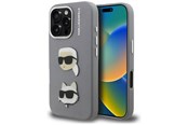 Mobil - Covers & Cases - Karl Lagerfeld FW Grained Karl & Choupette Heads Pins Case for iPhone 16 Pro - Gray - 3666339457921