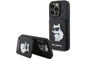 Mobil - Covers & Cases - Karl Lagerfeld Saffiano Cardslots and Stand Monogram Choupette Case for iPhone 15 Pro - Black - 3666339169619