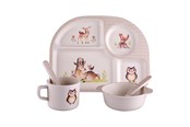 Børneværelse - Little Woodies Wood Friends - Mealtime Set w. 4 Room Plate - 5pcs - 5396