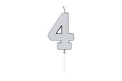 Legetøj - Globos Cake Candle 4.5cm Metallic Silver no. 4 - 1084