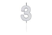 Legetøj - Globos Cake Candle 4.5cm Metallic Silver no. 3 - 1083
