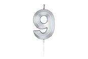Legetøj - Globos Cake Candle 6cm Metallic Silver no.9 - 1029