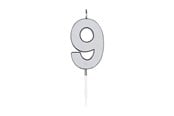 Legetøj - Globos Cake Candle 4.5cm Metallic Silver no. 9 - 1089