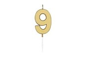 Legetøj - Globos Cake candle 4.5cm Metallic Gold no. 9 - 1079