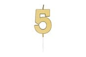 Legetøj - Globos Cake candle 4.5cm Metallic Gold no. 5 - 1075