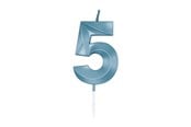 Legetøj - Globos Cake Candle 6cm Metallic Light Blue no. 5 - 1055