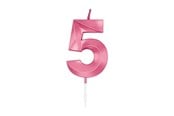 Legetøj - Globos Cake Candle 6cm Metallic Light Pink no. 5 - 1045