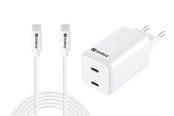 Bærbar Oplader - Sandberg AC Charger USB-C PD65W EU 3M - Dual-Port | GaN III | 65W | 3m Cable - 441-76