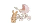 Dukke, bamse og udstyr - Micki Lundby pink barnevogn & bamse. Barnevognen er vendbar; kalechen kan åbnes og lukkes. - 18391