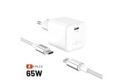 Mobil - Adaptere & Opladere - FIXED Mini GaN Wall Charger 65W (Incl. 2m USB-C/C Cable) - White - FIXCG65M-CC-WH