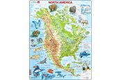 Puslespil - Larsen Puzzles North America Topographical Map with Animals Jigsaw Puzzle – 66 pieces Maxi (36.5 x 28.5 cm) 2D Puslespil - A32