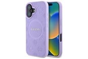 Mobil - Covers & Cases - GUESS Saffiano Peony Classic Logo MagSafe iPhone 16 Case - Purple - 3666339328245