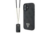 Mobil - Covers & Cases - GUESS Leather Metal Logo Strass Crossbody Case for iPhone 16 - Black - 3666339328603