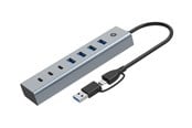 USB hub - Conceptronic HUBBIES HUBBIES20G - hub - 2-in-1 USB-A/C host cable USB powered aluminum with 25 cm cable - 7 ports USB hub - 7 ports - Grå - HUBBIES20G