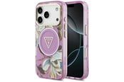 Mobil - Covers & Cases - GUESS IML Glitter Flowers Triangle MagSafe Case for iPhone 17 Pro / 18 Pro - Purple - 3666339681326