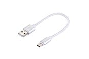 USB kabel - SiGN Kort USB-C-Cable with Nylon Fabric 2.4A - 12W - 20cm - Silver - SAS0459S
