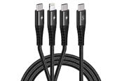 USB kabel - SiGN 3-in-1 USB-C cable Lightning 27W & 2x USB-C 60W - Black - SN-CAB3i1