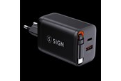 Mobil - Adaptere & Opladere - SiGN GaN Fast Charger USB-C/USB-A 65W with extendable USB-C cable - Black - SN-TC-67B