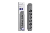 Strømkabel (ekstern) - Qoltec 50277 strømskinne - 6 Type F stikkontakter - 1.8 m - 3680 W - Grå - 50277