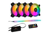Kabinet Køler - DUTZO RGB Kit 4 - 4x RGB blæsere + 1x LED strip + fjernbetjening & controller - 120mm - Sort med RGB LED lys - 24 dBA - DRGB-BUNDLE4