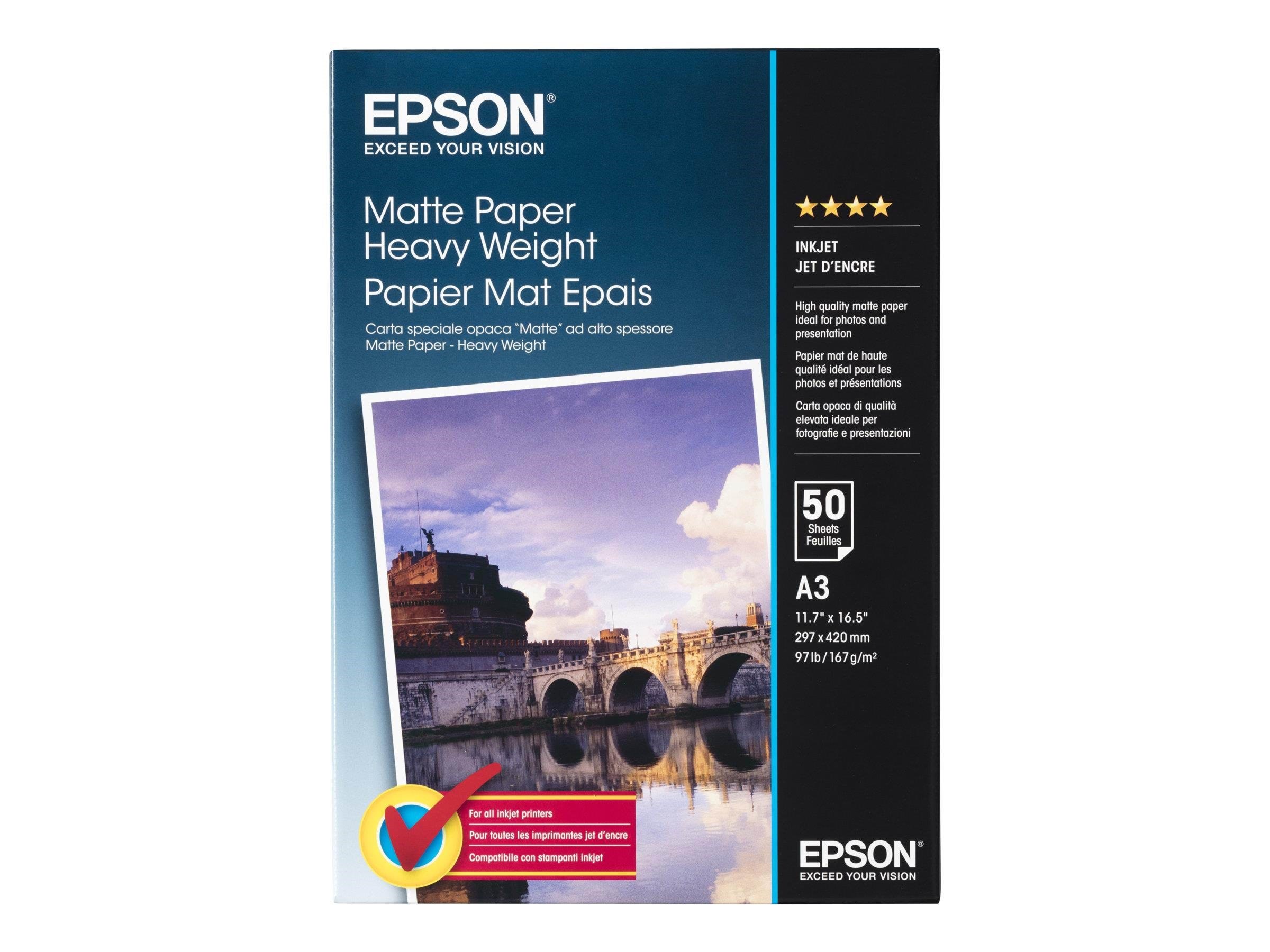 Epson paper matt heavyweight A3 50 sheets 167gm2 Fotopapir C13S041261