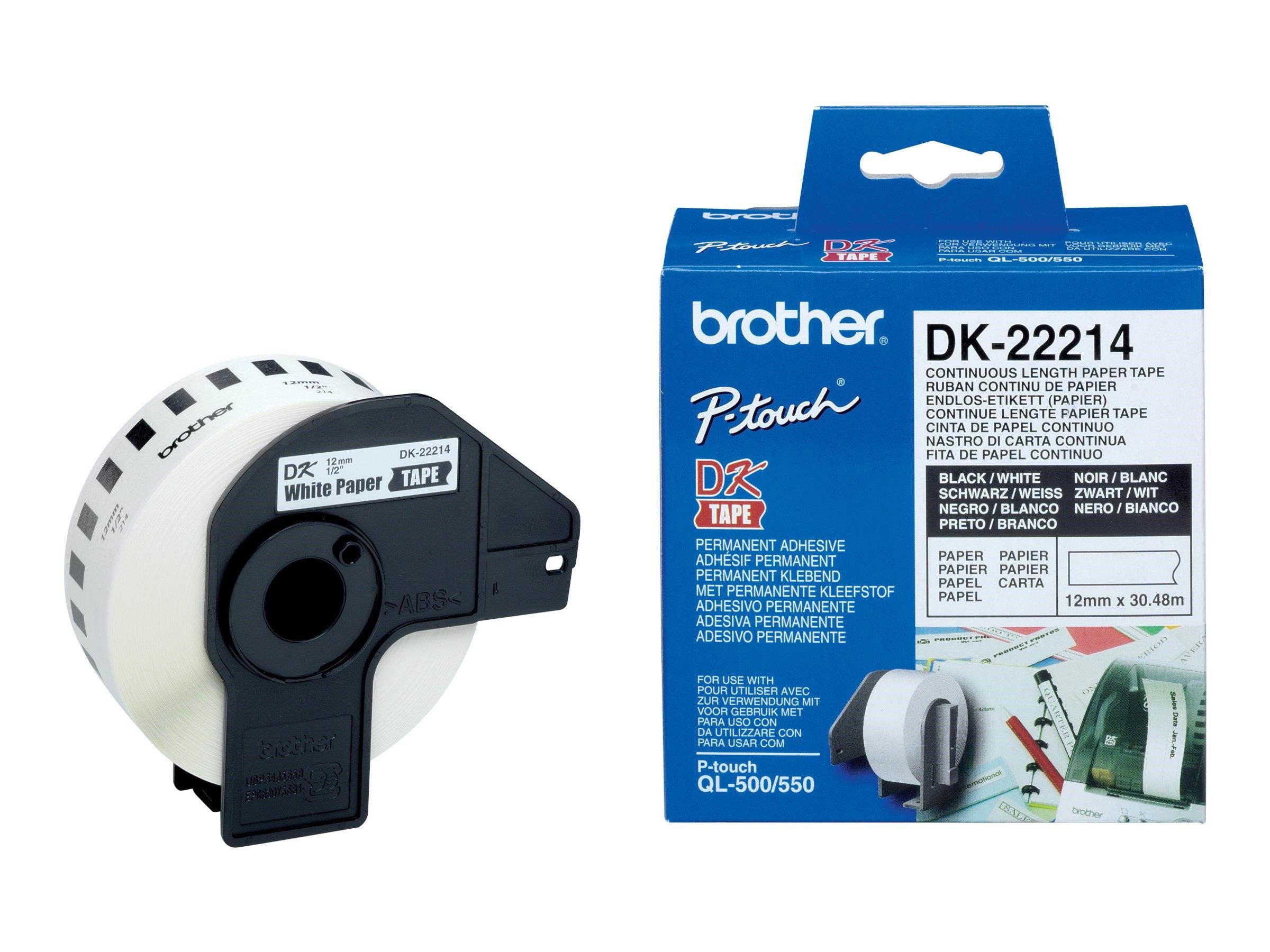 Brother DK-22214 Continuous Paper Label Roll - Black on White 12mm wide Fotopapir